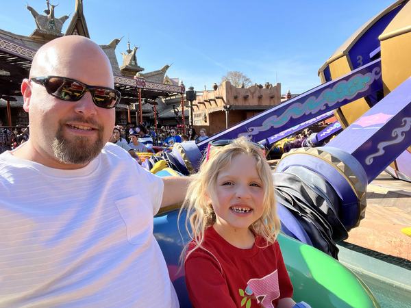 James and Mia on The Magic Carpets of Aladdin at Magic Kingdom