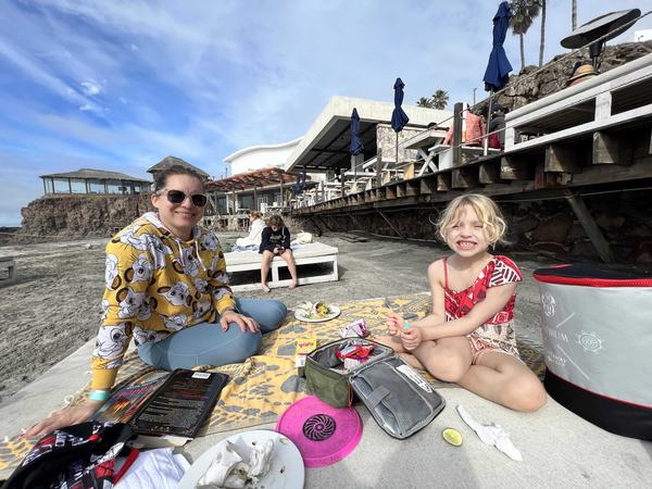 Kati and Mia at the beach in Rosarito, Baja California, Mexico