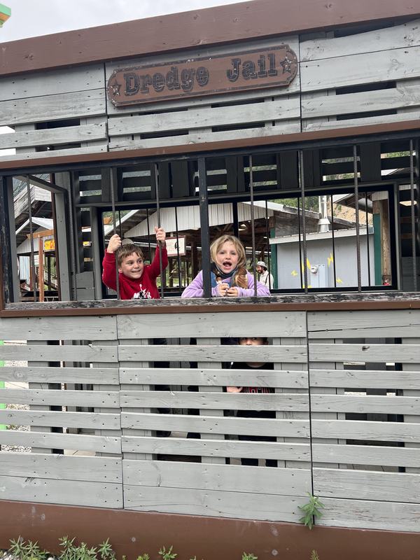Bennett and Mia at the Gold Panning area in Skagway...locked up