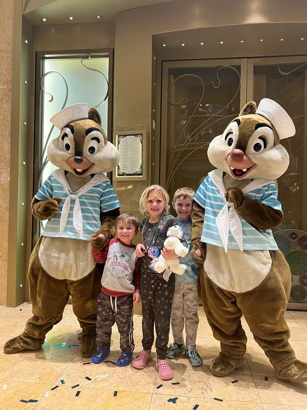 The kids with Chip and Dale on the Disney Wonder