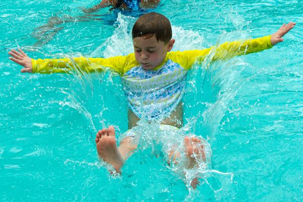 Splash down, Bennett in the pool at Aulani