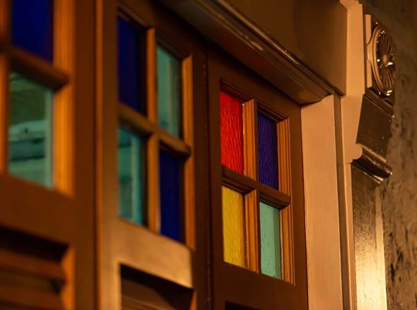 Stained glass in a building in Adventure Land at Magic Kingdom