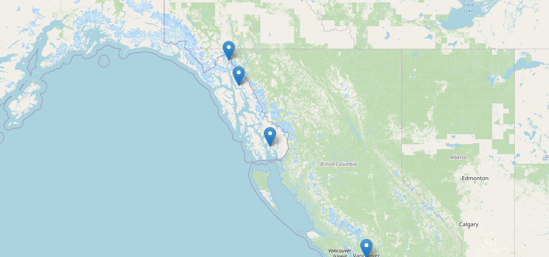 Map of vancouver and alaska