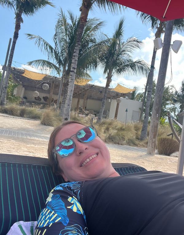 Kati relaxing by the pool at Bimini Beach Club