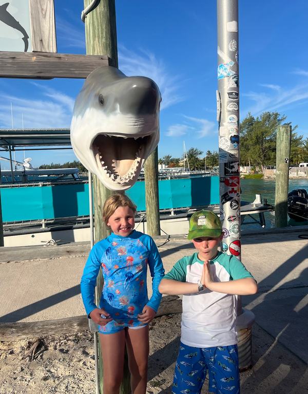 Mia and Bennett getting ready to board the boat